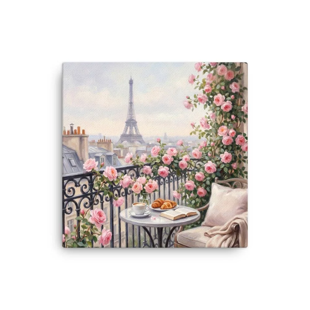 Paris Balcony Eiffel Tower Thin Canvas: French Breakfast Dream Wall Art