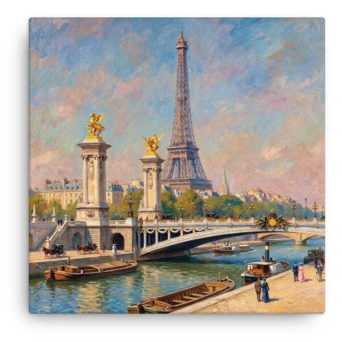 Paris Eiffel Tower Thin Canvas: Impressionist Style Seine River Wall Art