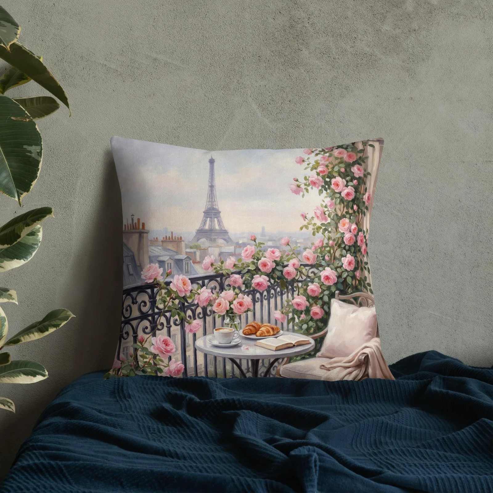 Paris Eiffel Tower Throw Pillow: Pink Rose Balcony Cushion, photo 9