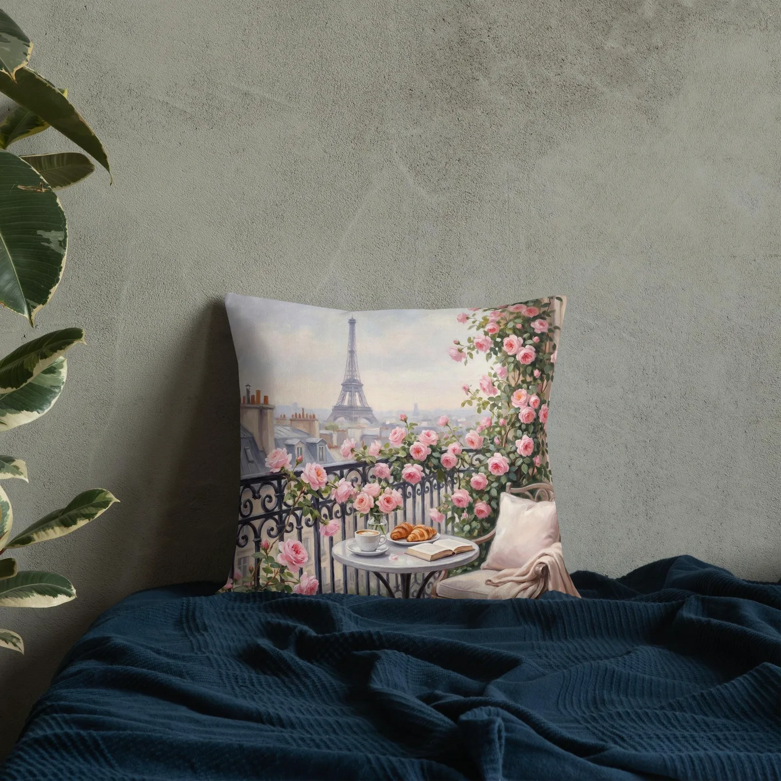 Paris Eiffel Tower Throw Pillow: Pink Rose Balcony Cushion, photo 8