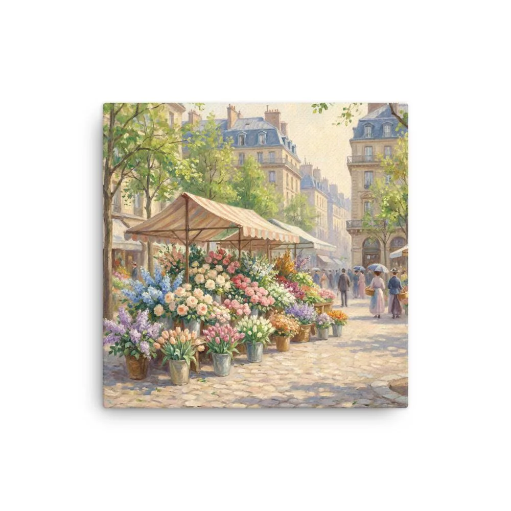 Paris Flower Market Thin Canvas: Spring Impressionist Style Wall Art