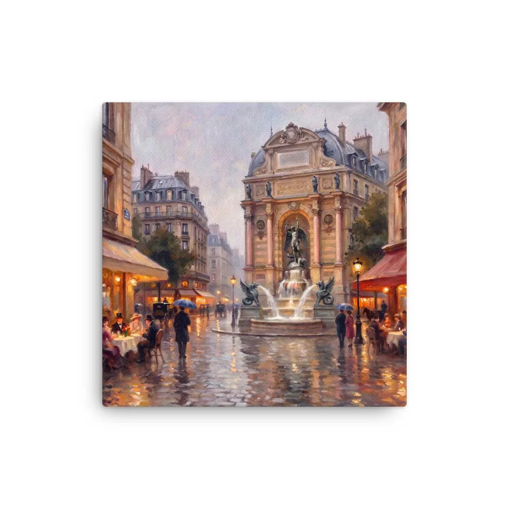 Paris Fontaine St Michel Thin Canvas: French Impressionist style Decor Wall Art