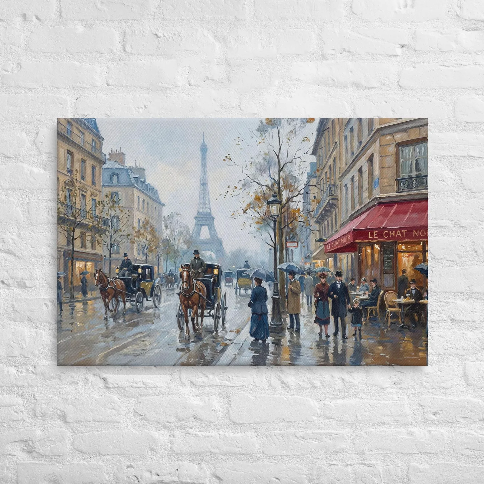Paris in the Rain Thin Canvas: 19th-Century Eiffel Tower Street Scene Wall Art, photo 6