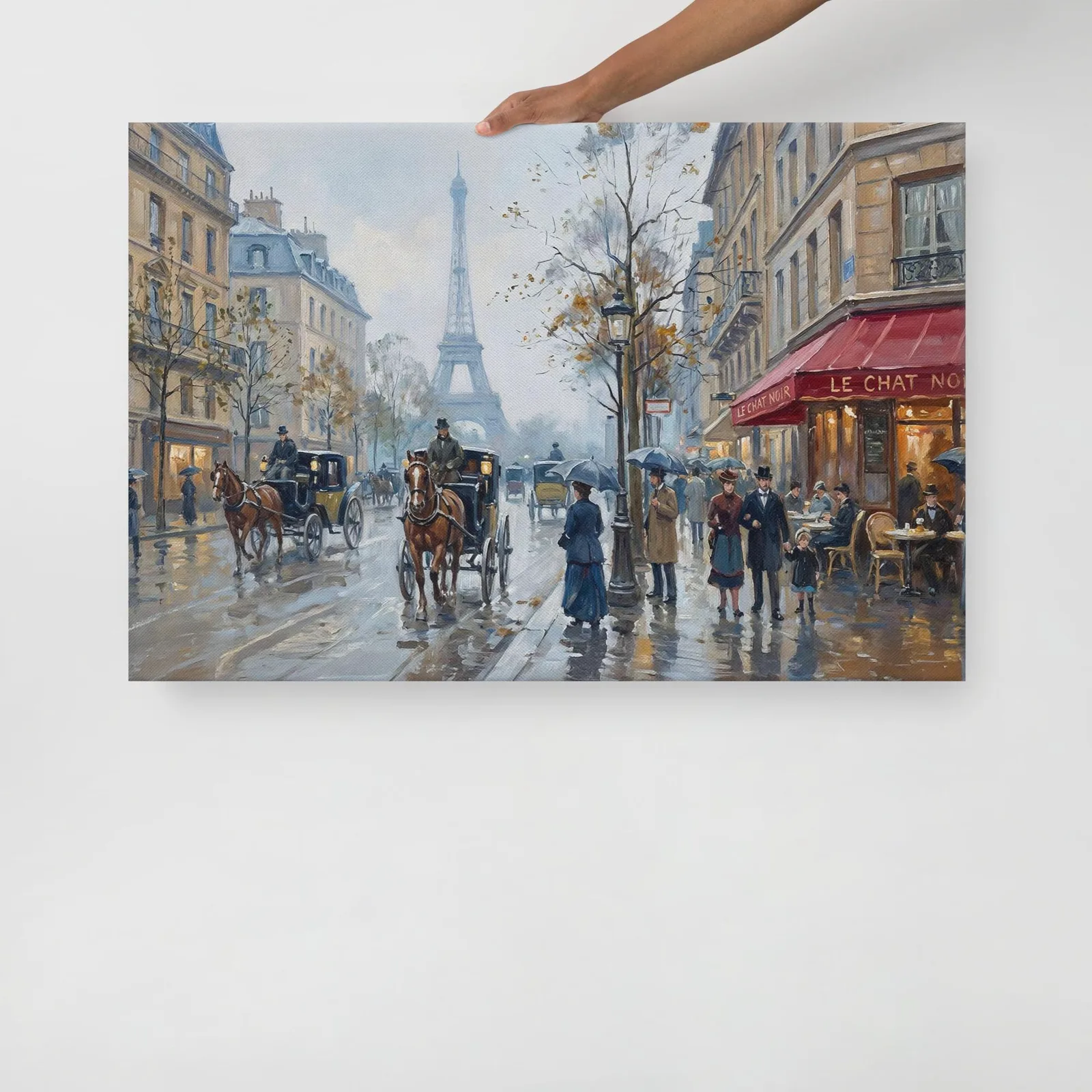 Paris in the Rain Thin Canvas: 19th-Century Eiffel Tower Street Scene Wall Art, photo 2