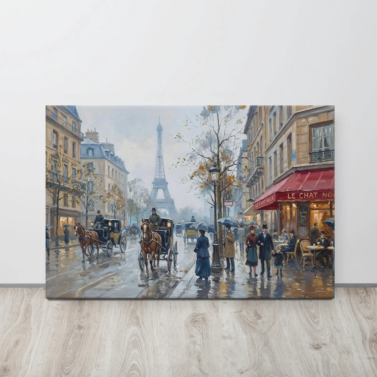 Paris in the Rain Thin Canvas: 19th-Century Eiffel Tower Street Scene Wall Art, photo 5