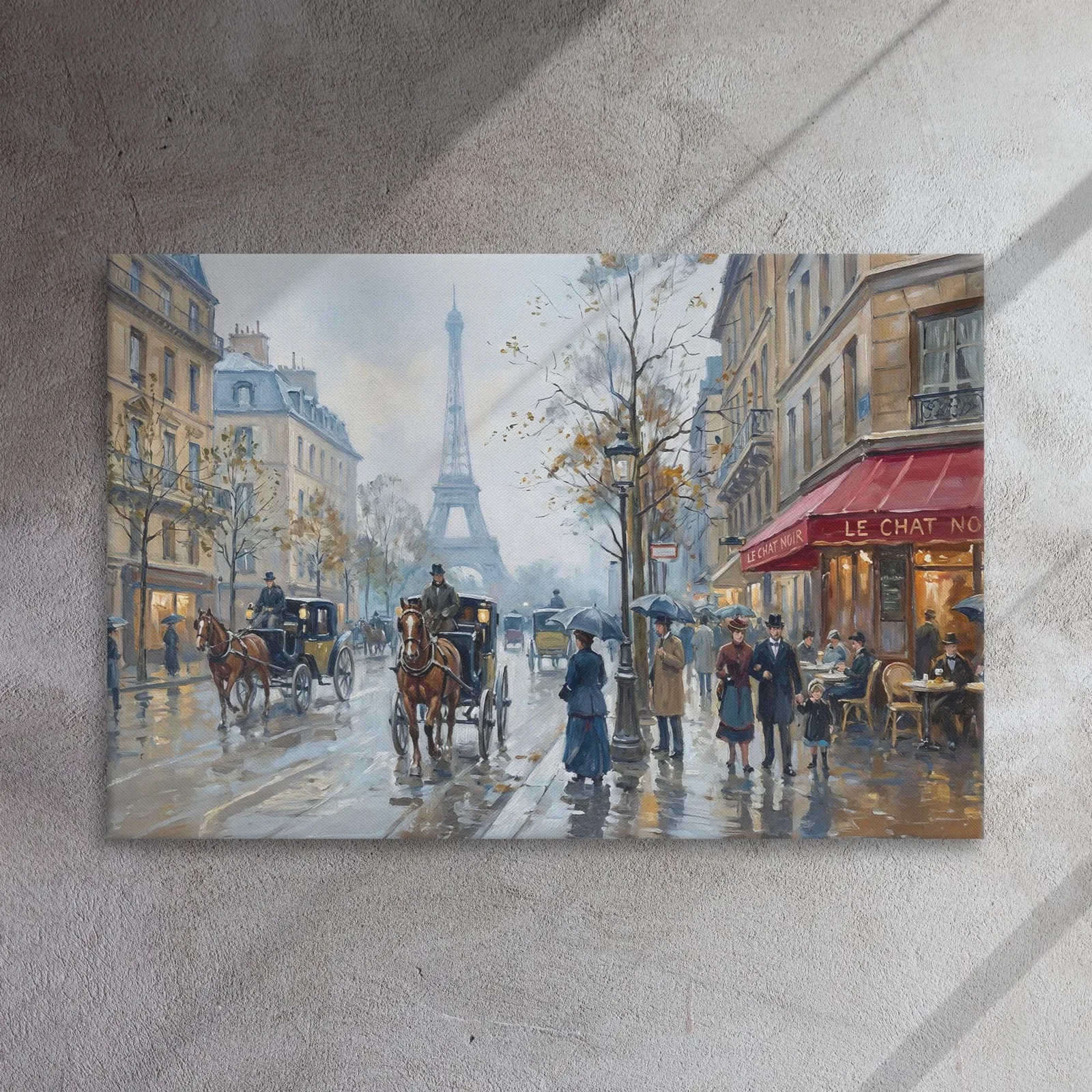 Paris in the Rain Thin Canvas: 19th-Century Eiffel Tower Street Scene Wall Art, photo 3
