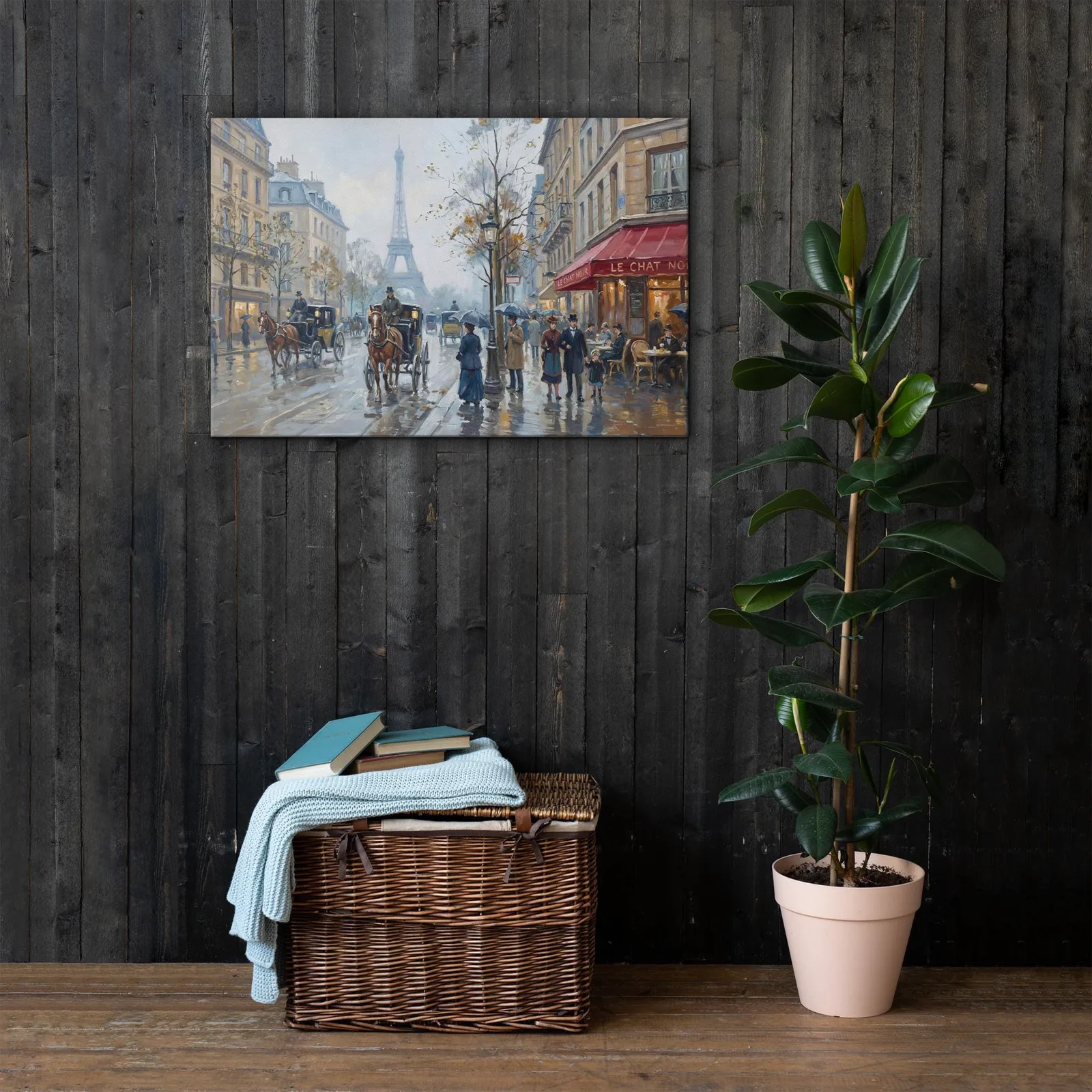 Paris in the Rain Thin Canvas: 19th-Century Eiffel Tower Street Scene Wall Art, photo 4