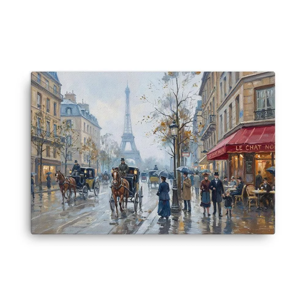 Paris in the Rain Thin Canvas: 19th-Century Eiffel Tower Street Scene Wall Art