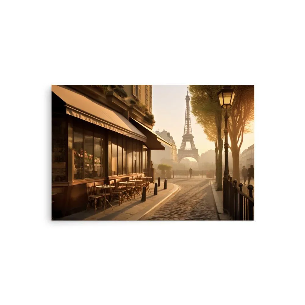 Paris Morning Café Poster: Romantic Eiffel Tower Wall Art