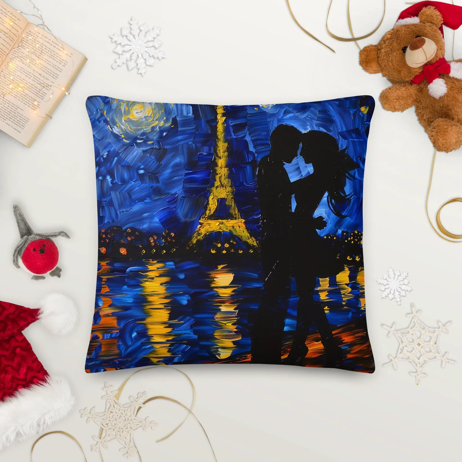 Paris Night Kiss Throw Pillow: Eiffel Tower Romance, Linen Feel, photo 10