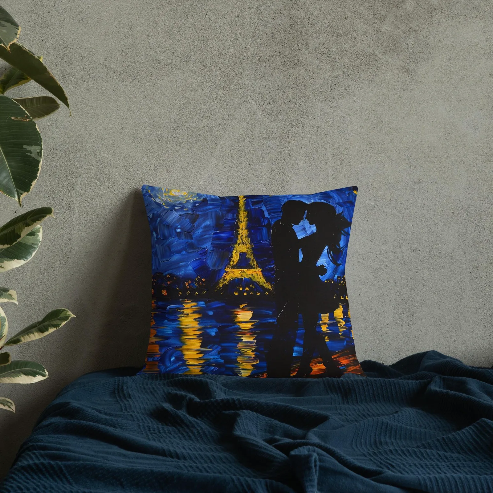 Paris Night Kiss Throw Pillow: Eiffel Tower Romance, Linen Feel, photo 6