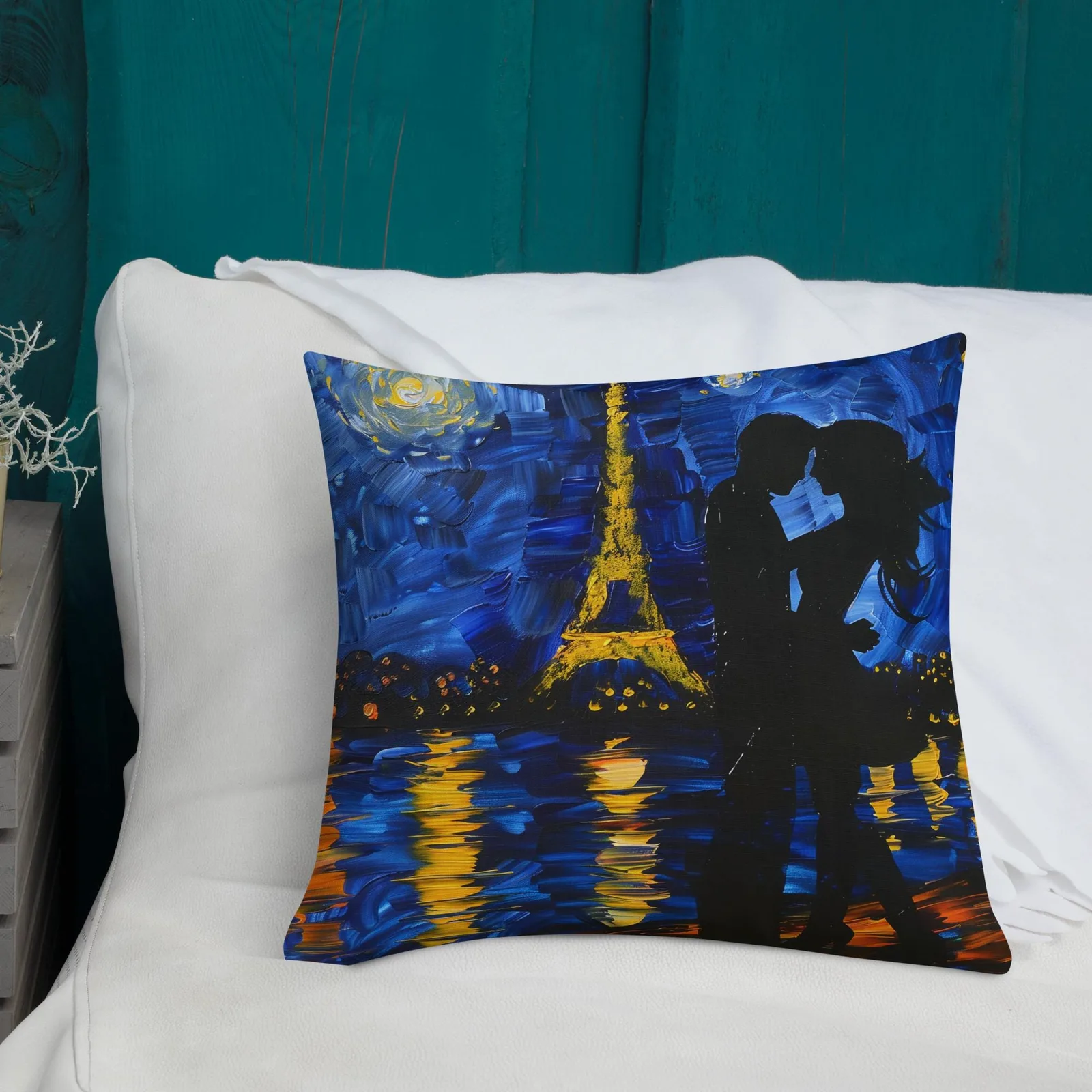 Paris Night Kiss Throw Pillow: Eiffel Tower Romance, Linen Feel, photo 9