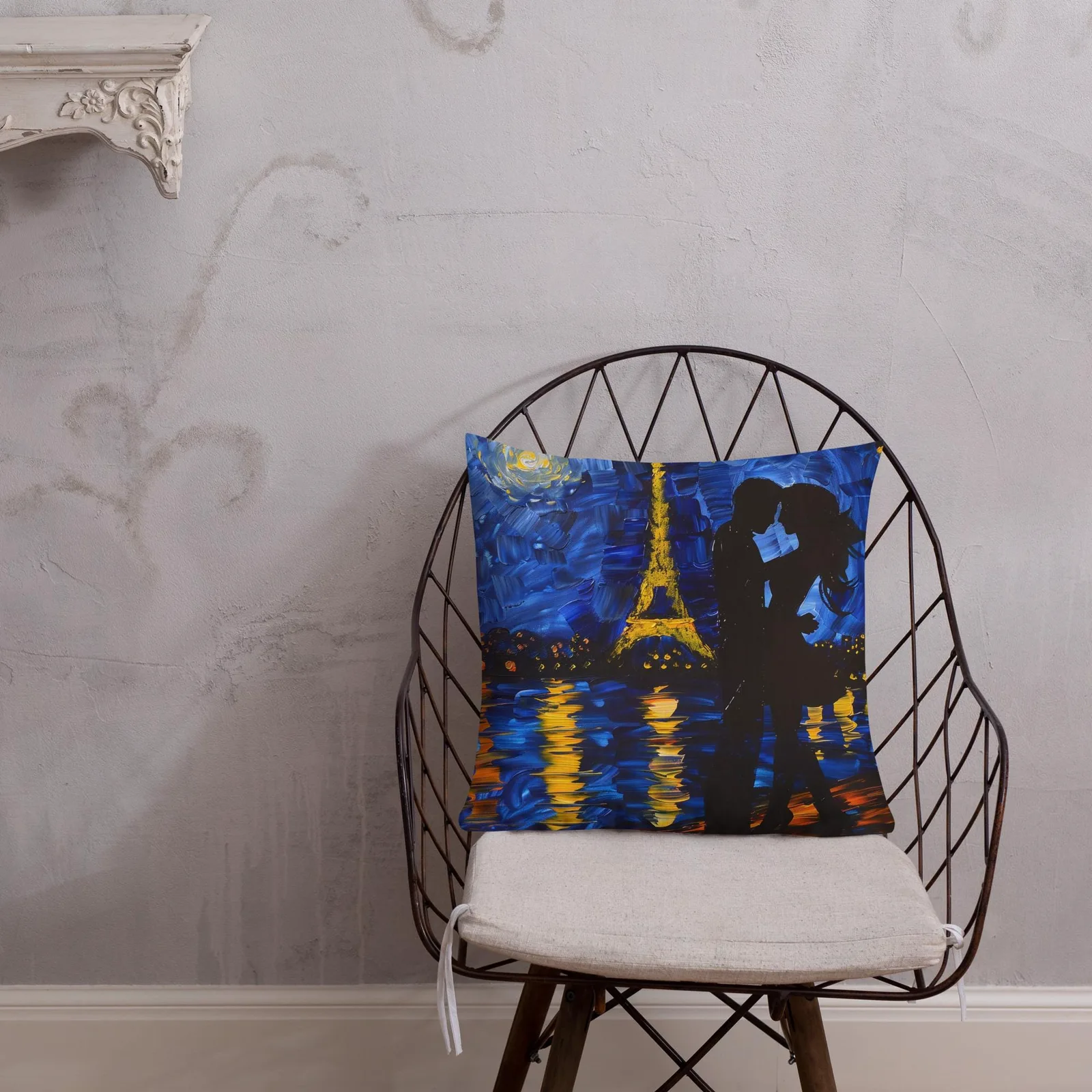 Paris Night Kiss Throw Pillow: Eiffel Tower Romance, Linen Feel, photo 7