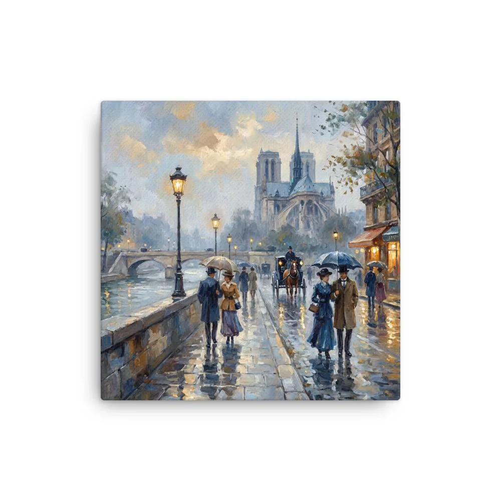 Paris Notre Dame Cathedral Thin Canvas: Impressionist-Style Romantic Rainy Paris Wall Art, photo 2