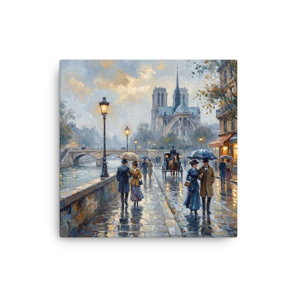 Paris Notre Dame Cathedral Thin Canvas: Impressionist-Style Romantic Rainy Paris Wall Art