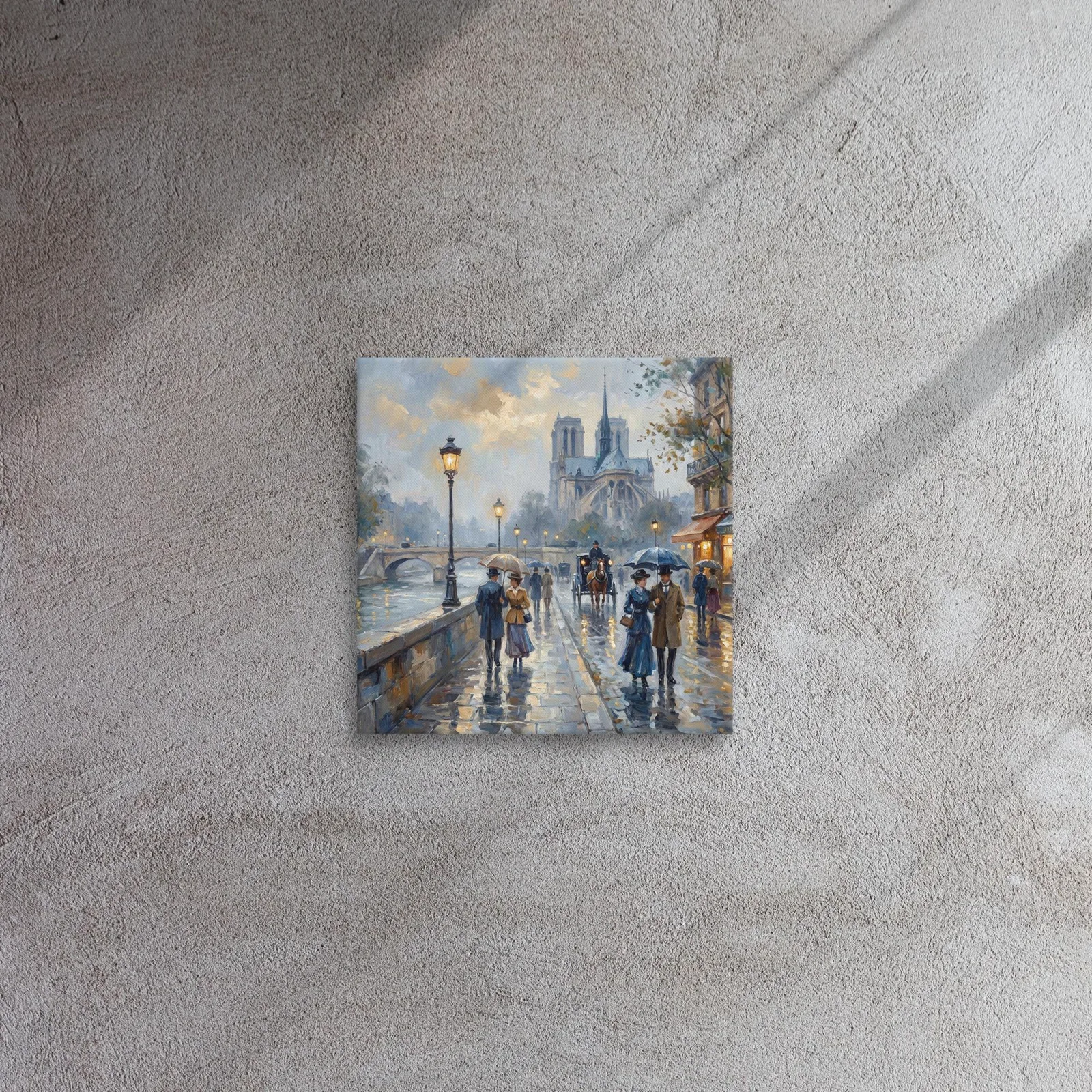 Paris Notre Dame Cathedral Thin Canvas: Impressionist-Style Romantic Rainy Paris Wall Art, photo 5