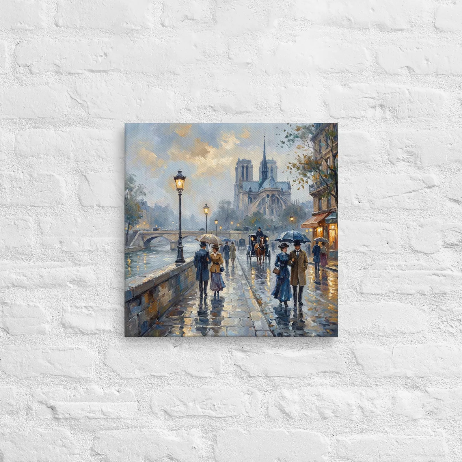 Paris Notre Dame Cathedral Thin Canvas: Impressionist-Style Romantic Rainy Paris Wall Art, photo 8