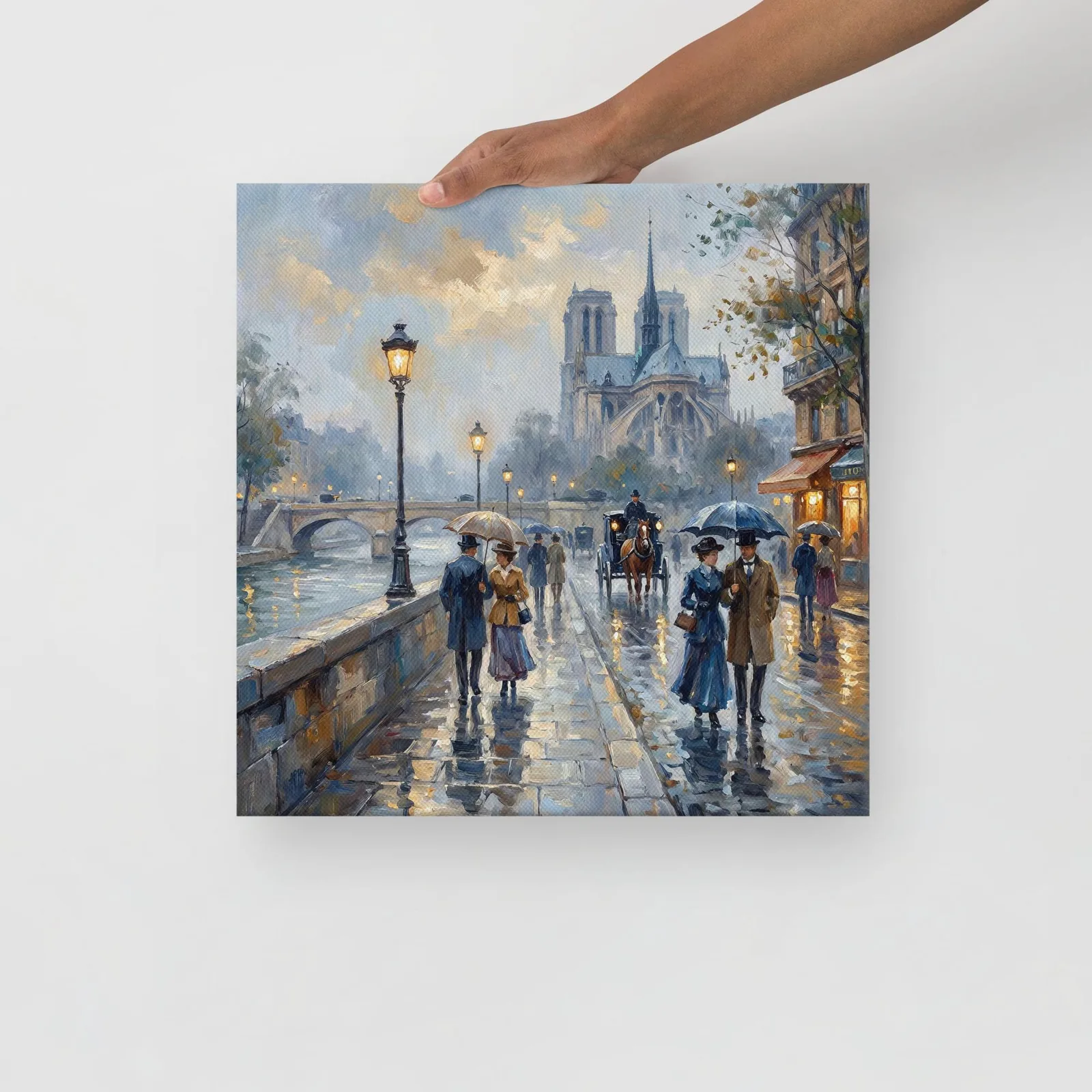 Paris Notre Dame Cathedral Thin Canvas: Impressionist-Style Romantic Rainy Paris Wall Art, photo 10