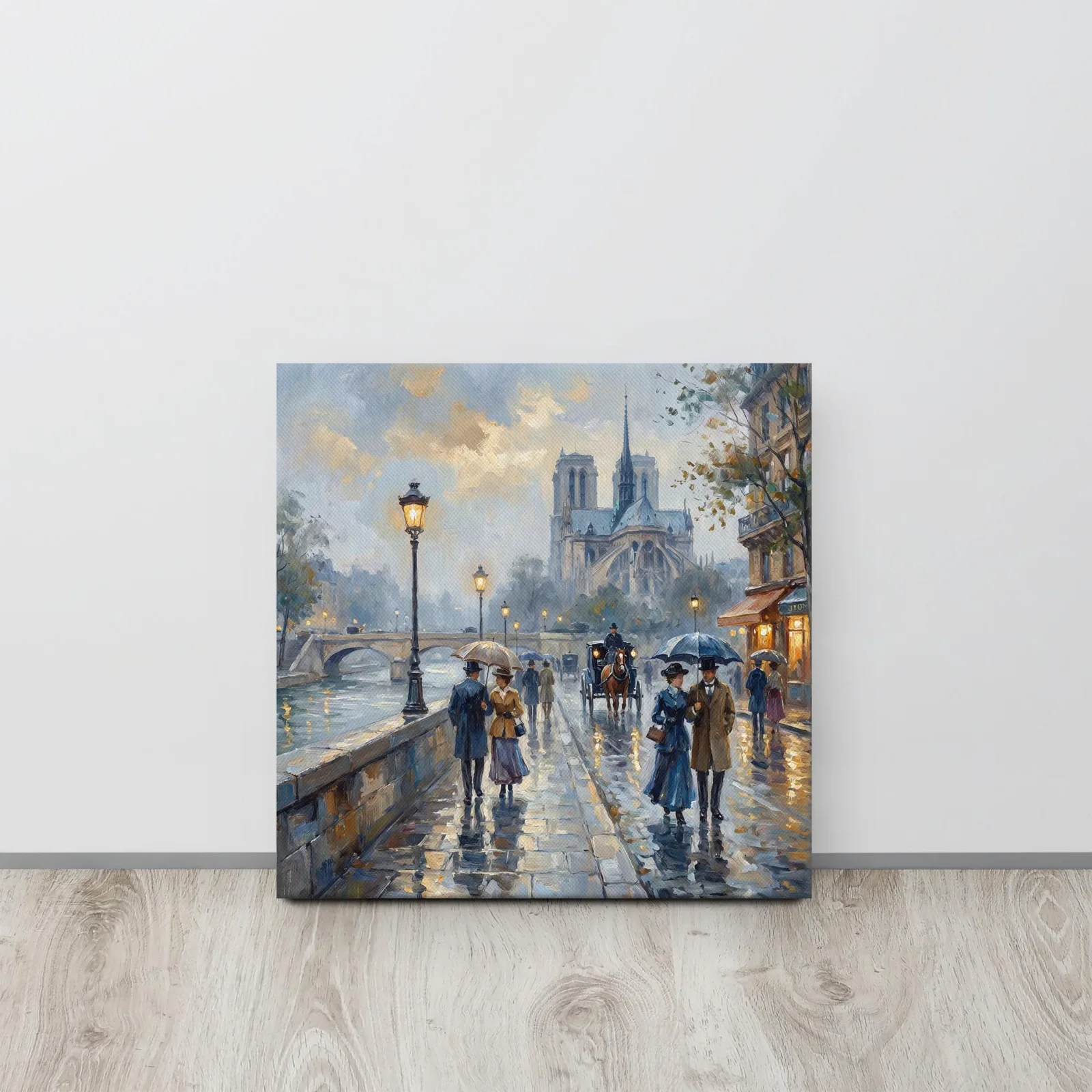 Paris Notre Dame Cathedral Thin Canvas: Impressionist-Style Romantic Rainy Paris Wall Art, photo 4