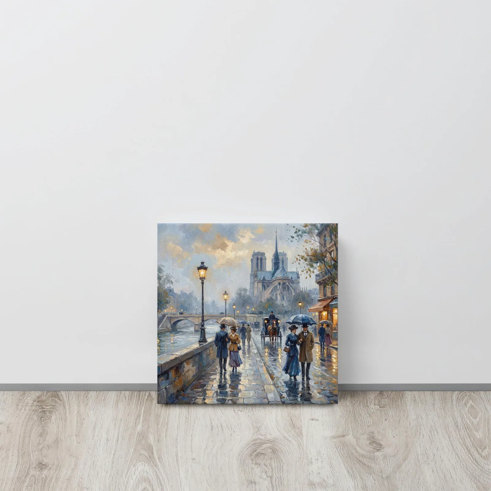 Paris Notre Dame Cathedral Thin Canvas: Impressionist-Style Romantic Rainy Paris Wall Art, photo 3