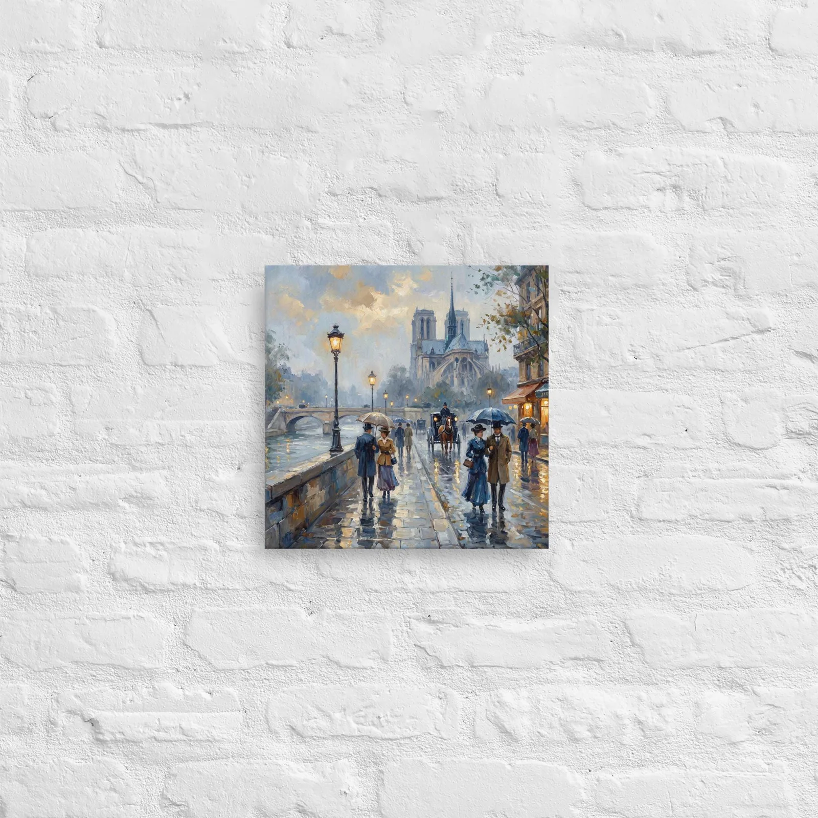 Paris Notre Dame Cathedral Thin Canvas: Impressionist-Style Romantic Rainy Paris Wall Art, photo 7