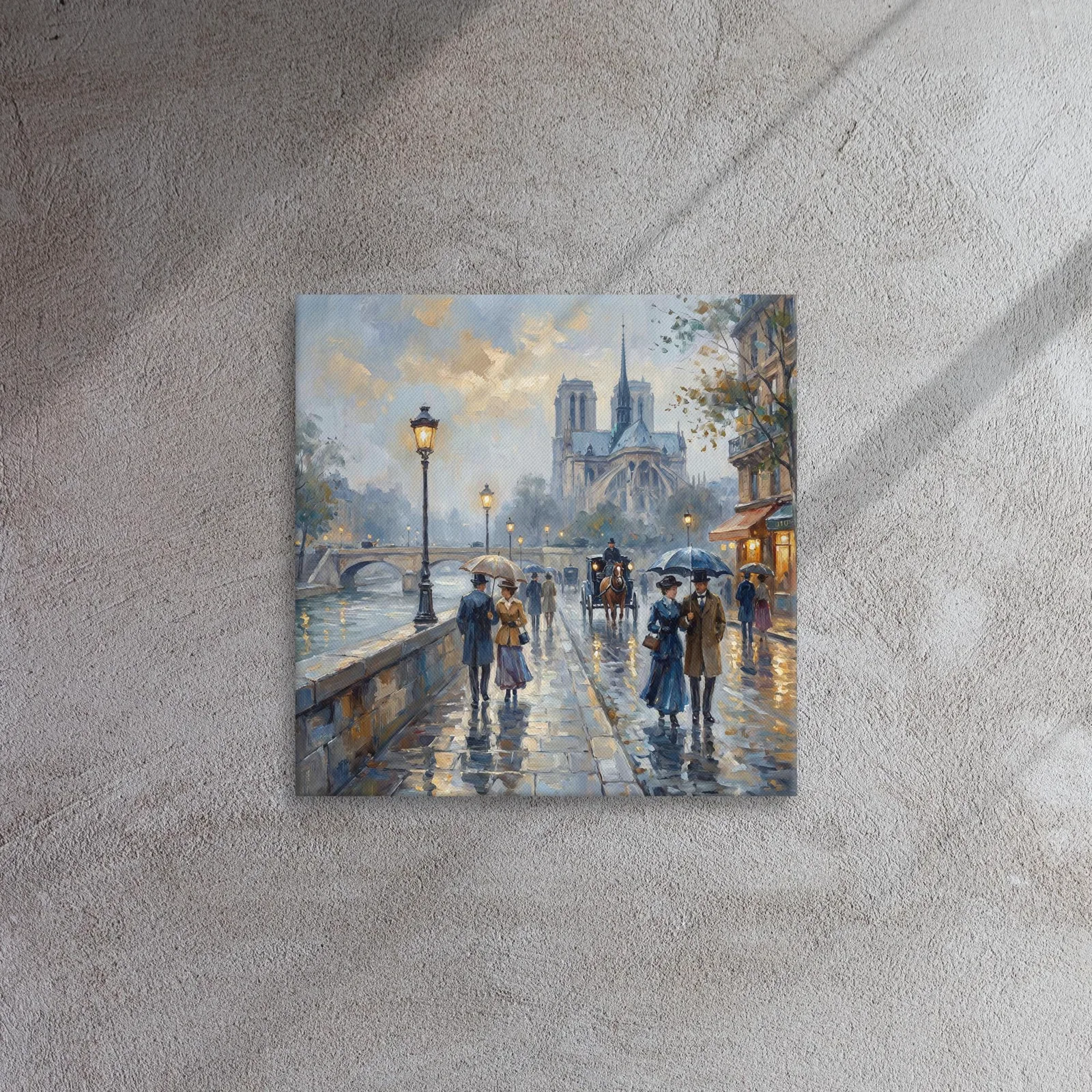 Paris Notre Dame Cathedral Thin Canvas: Impressionist-Style Romantic Rainy Paris Wall Art, photo 6