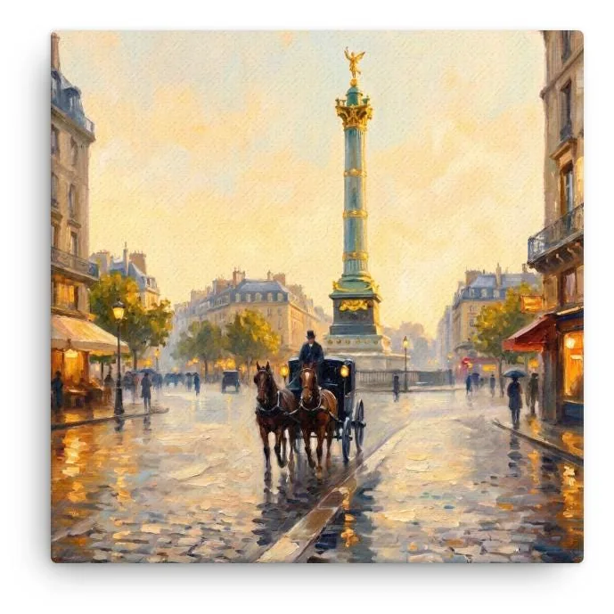 Paris Place de la Bastille Thin Canvas: French Impressionist-Style Wall Art