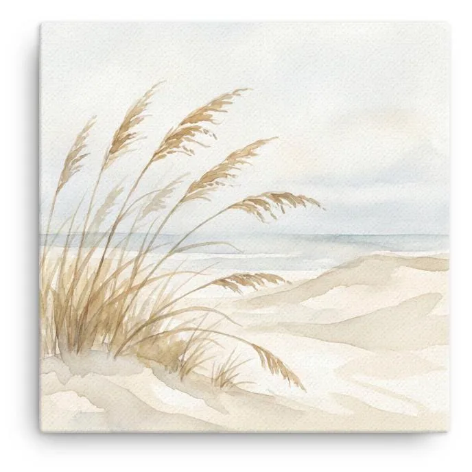 Pastel Coastal Dune Thin Canvas: Ocean Beach house Wall Art