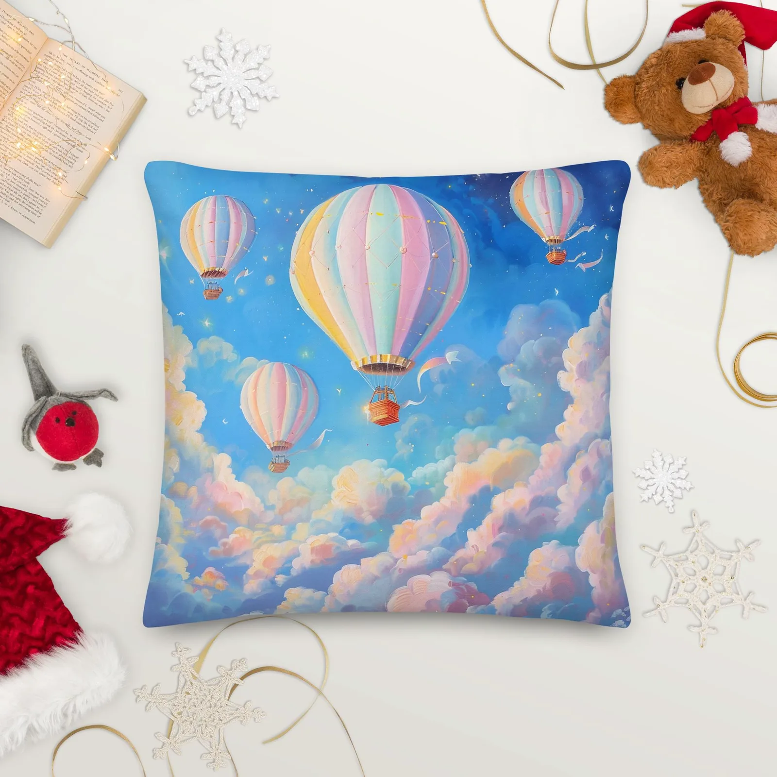 Pastel Hot Air Balloon Throw Pillow: Dreamy Sky Decor, photo 10