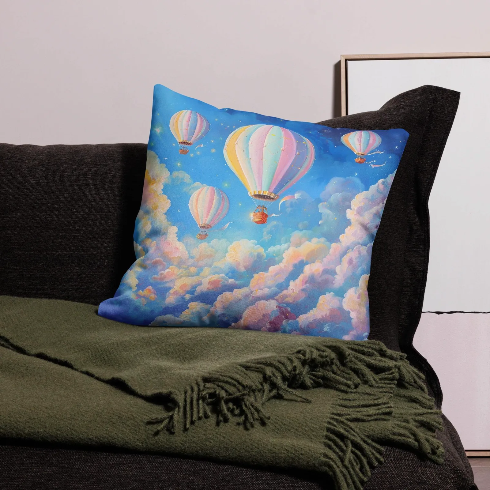 Pastel Hot Air Balloon Throw Pillow: Dreamy Sky Decor, photo 4