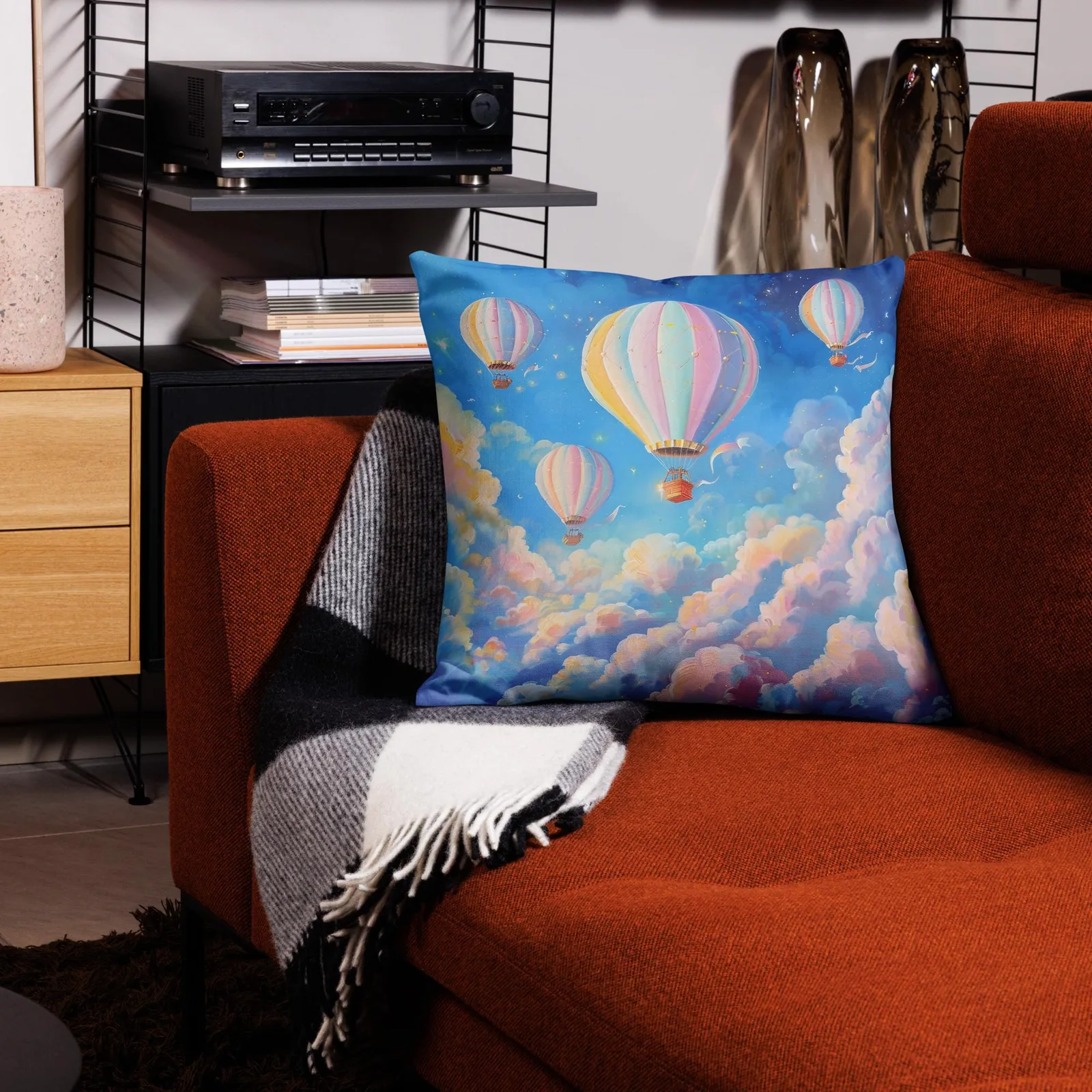 Pastel Hot Air Balloon Throw Pillow: Dreamy Sky Decor, photo 6