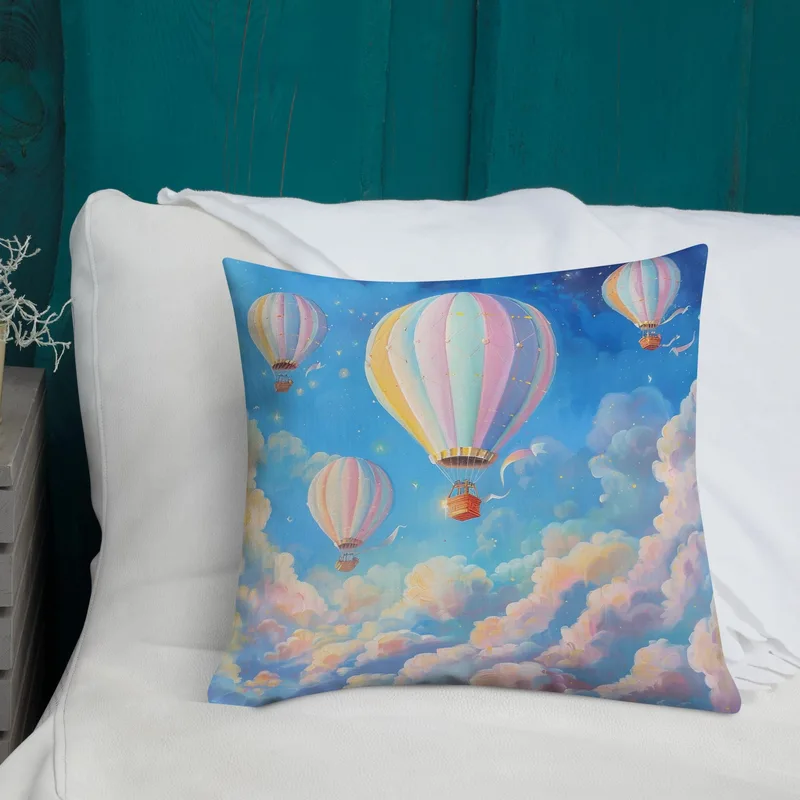 Pastel Hot Air Balloon Throw Pillow: Dreamy Sky Decor