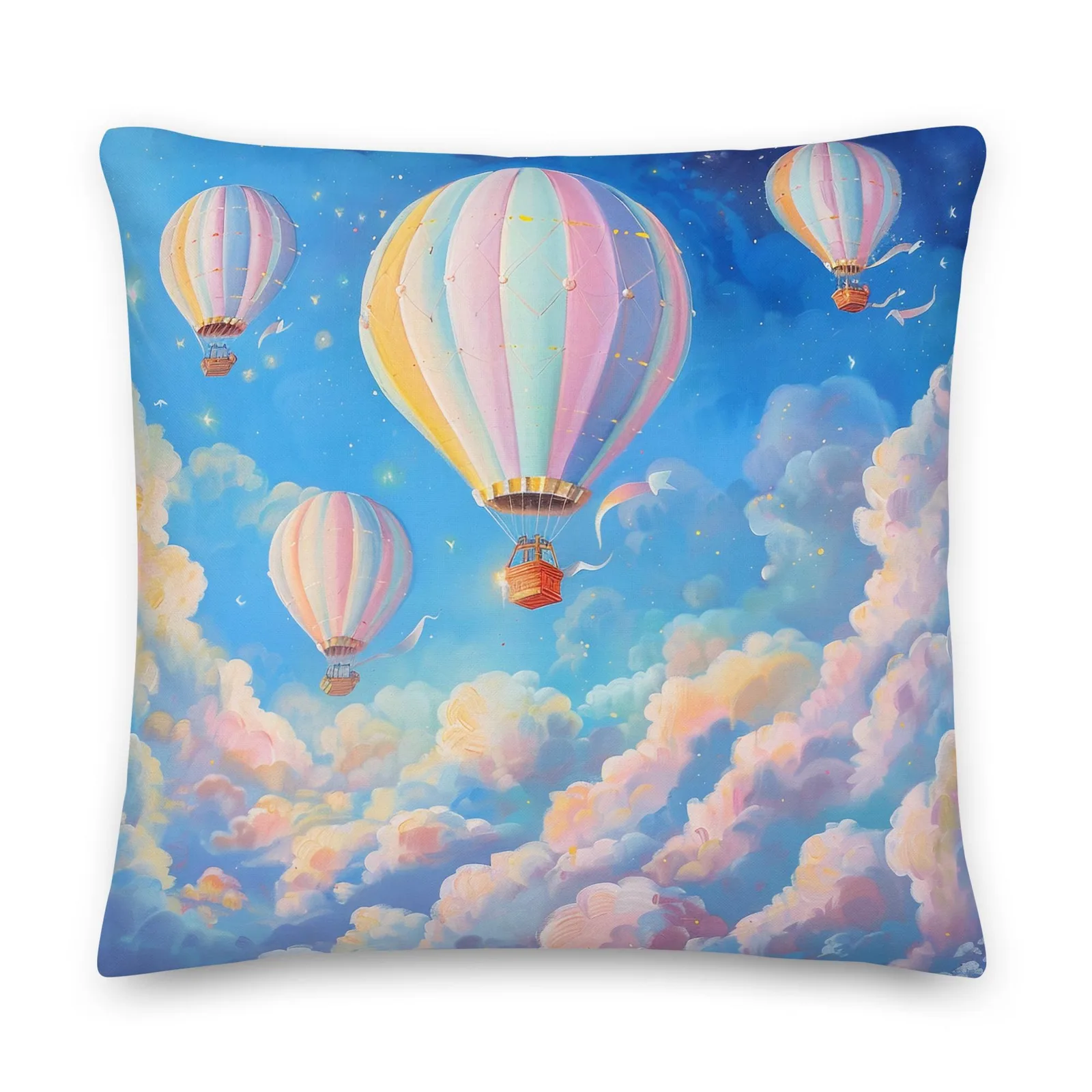 Pastel Hot Air Balloon Throw Pillow: Dreamy Sky Decor, photo 3