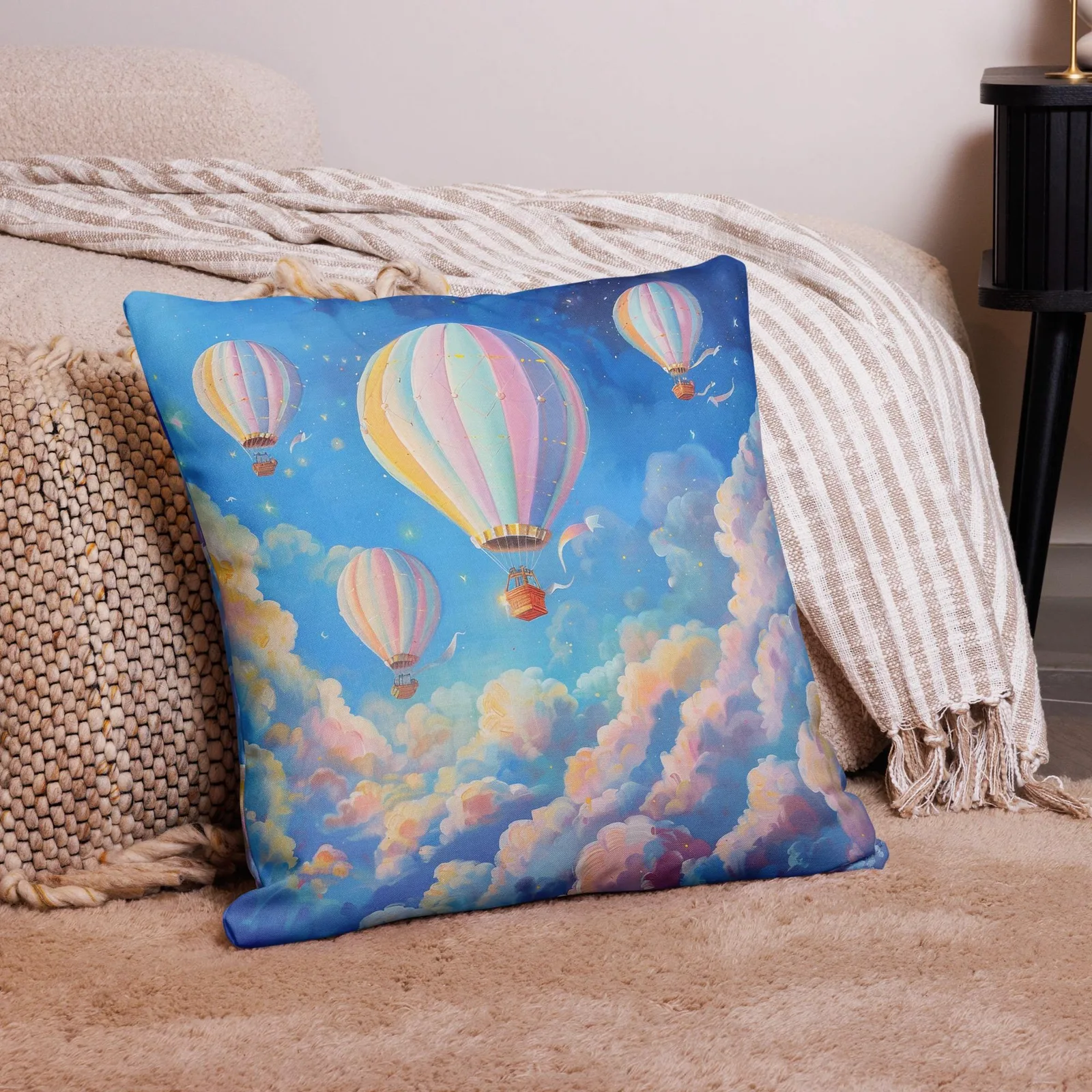 Pastel Hot Air Balloon Throw Pillow: Dreamy Sky Decor, photo 7