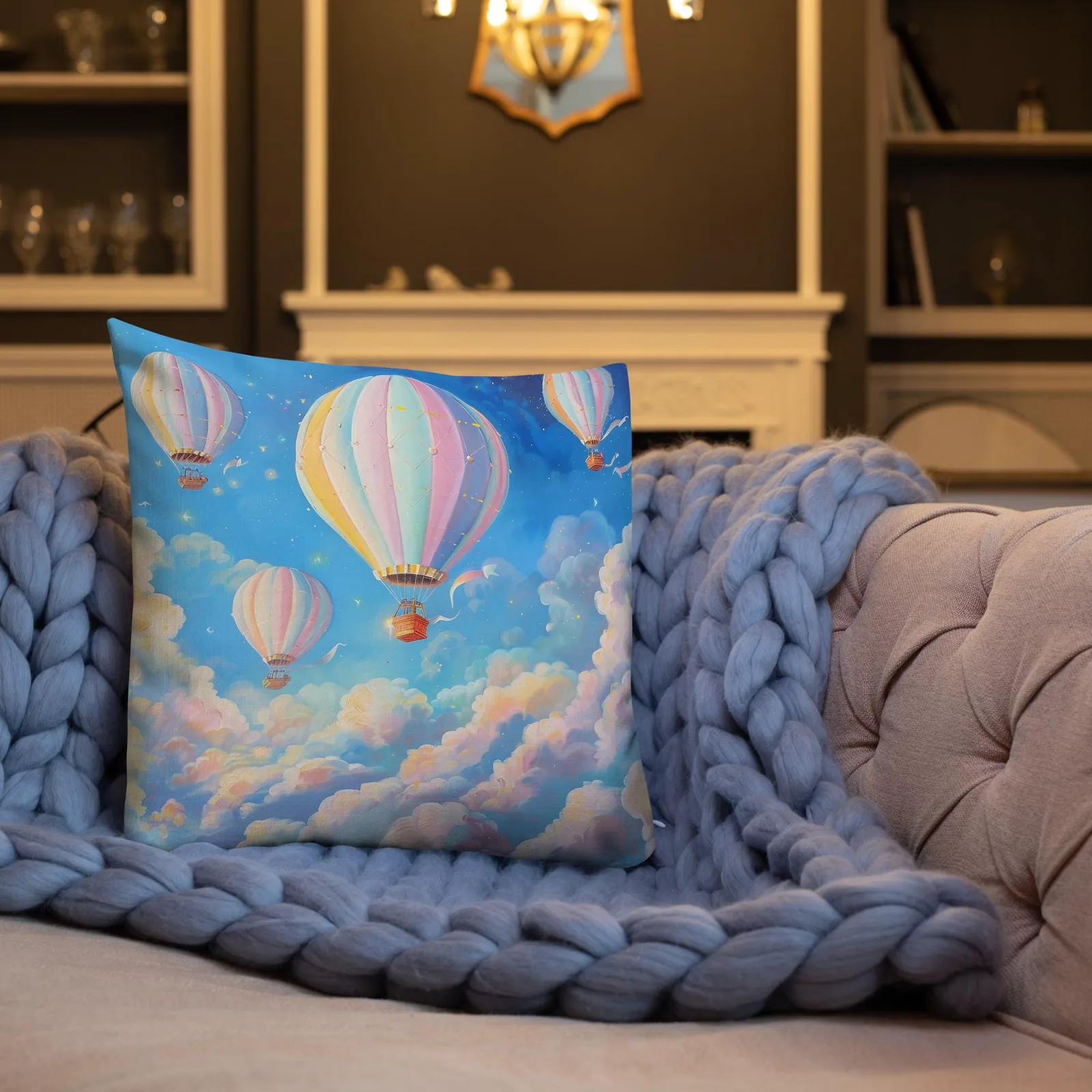 Pastel Hot Air Balloon Throw Pillow: Dreamy Sky Decor, photo 2