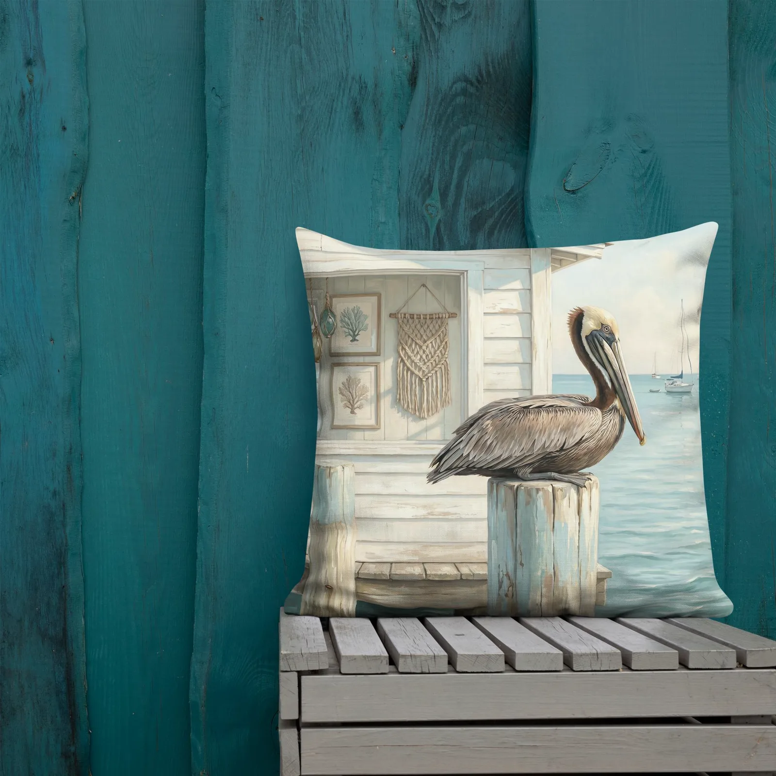 Pastel Pelican Throw Pillow: Coastal Beach House Decor Cushion, photo 9