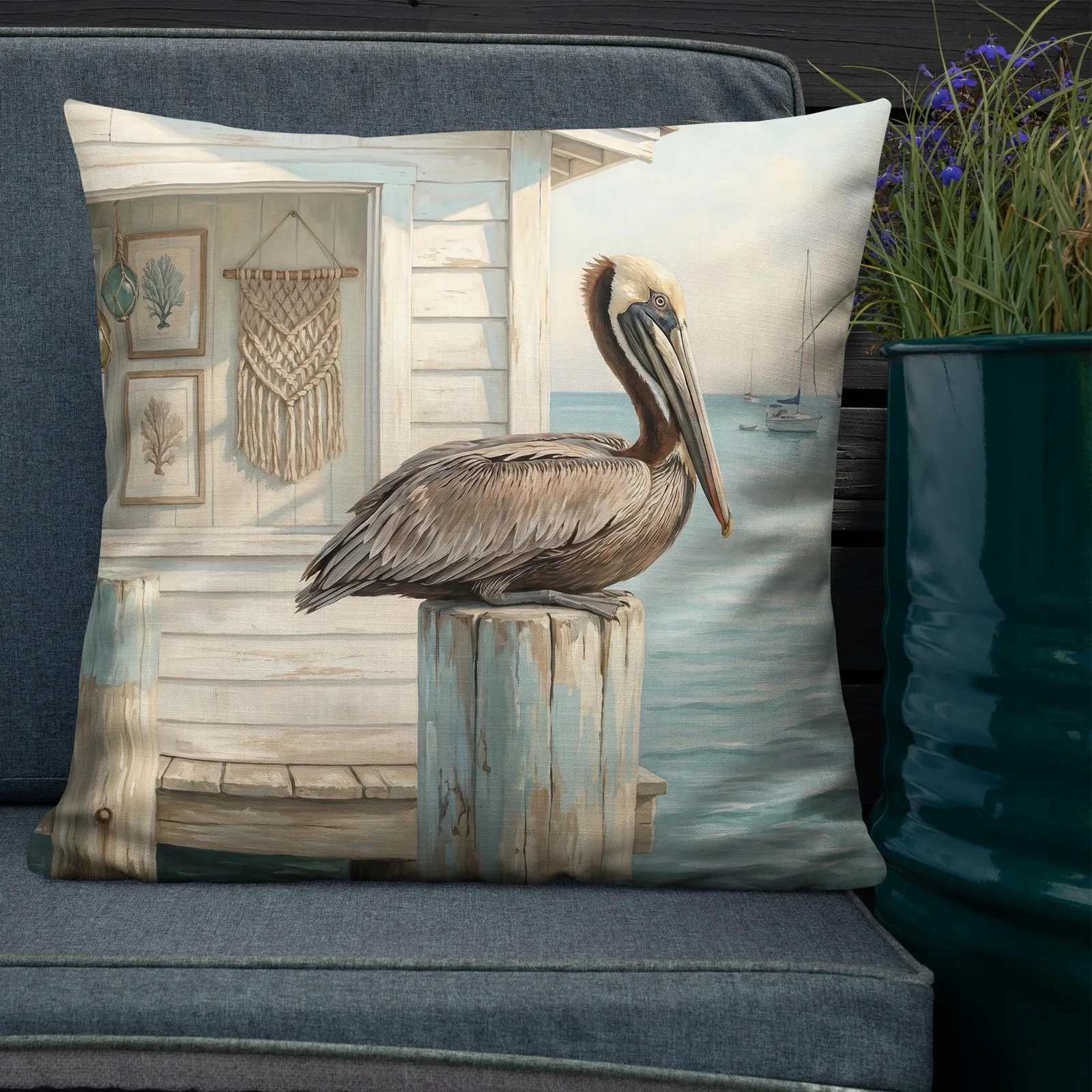 Pastel Pelican Throw Pillow: Coastal Beach House Decor Cushion, photo 10