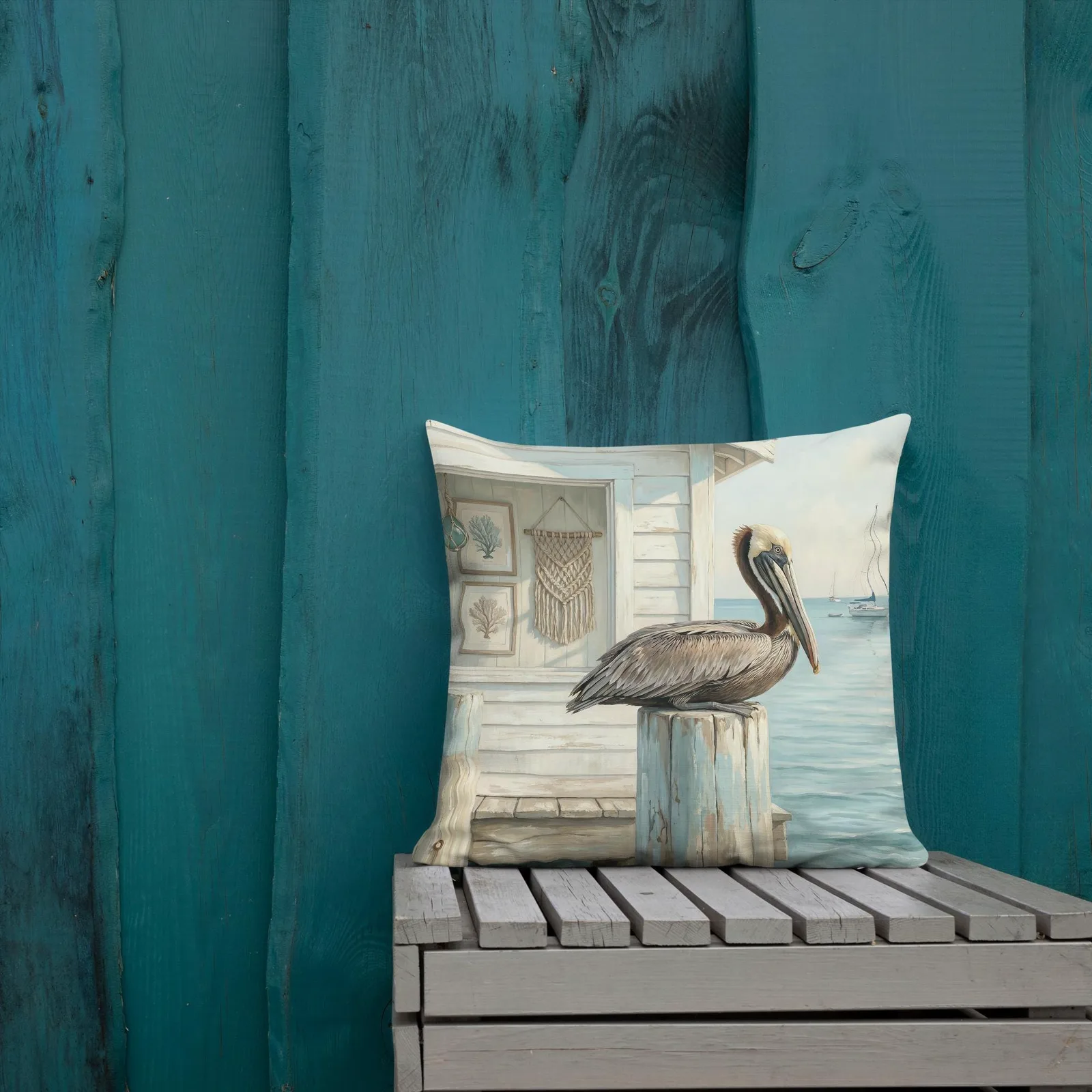 Pastel Pelican Throw Pillow: Coastal Beach House Decor Cushion, photo 8