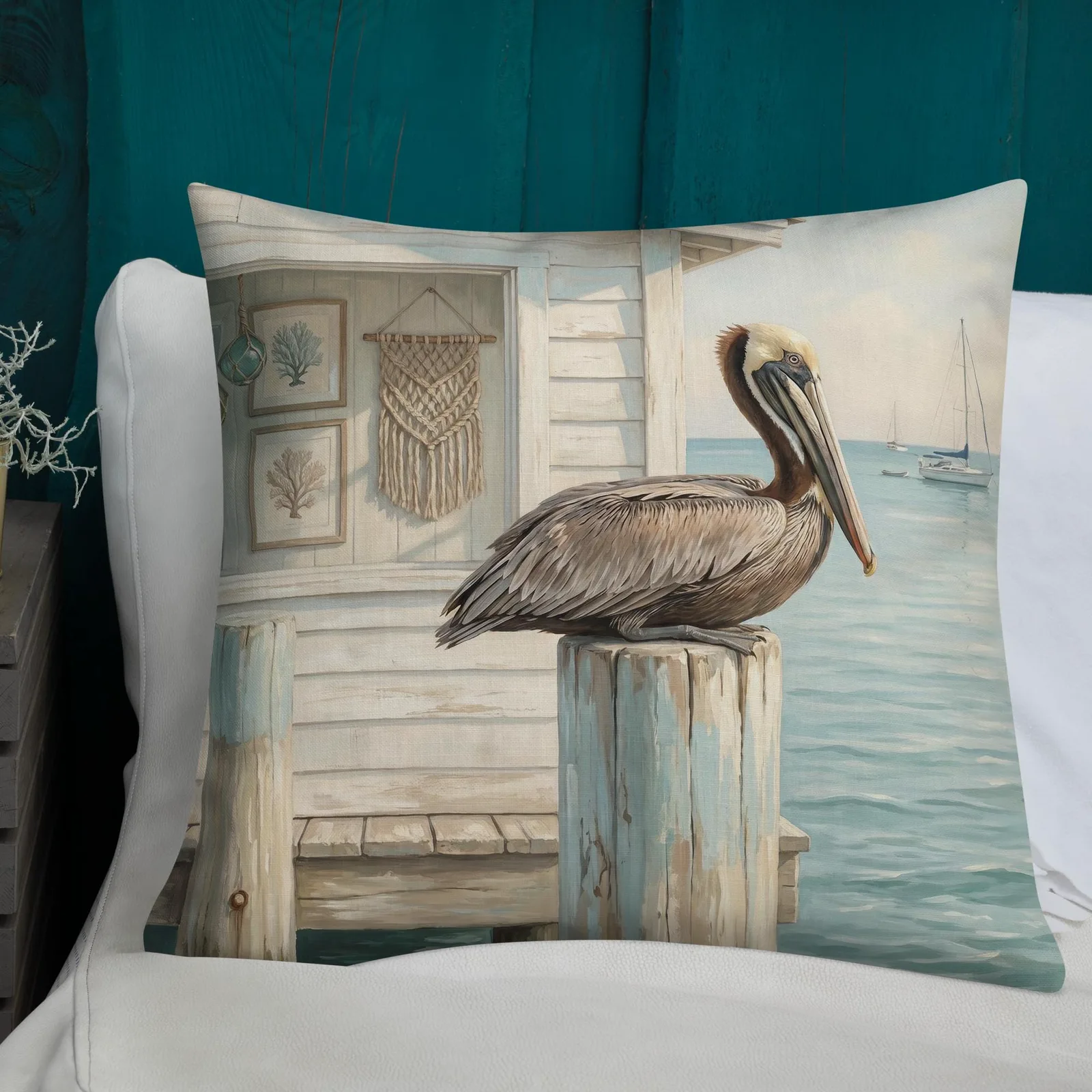 Pastel Pelican Throw Pillow: Coastal Beach House Decor Cushion, photo 7