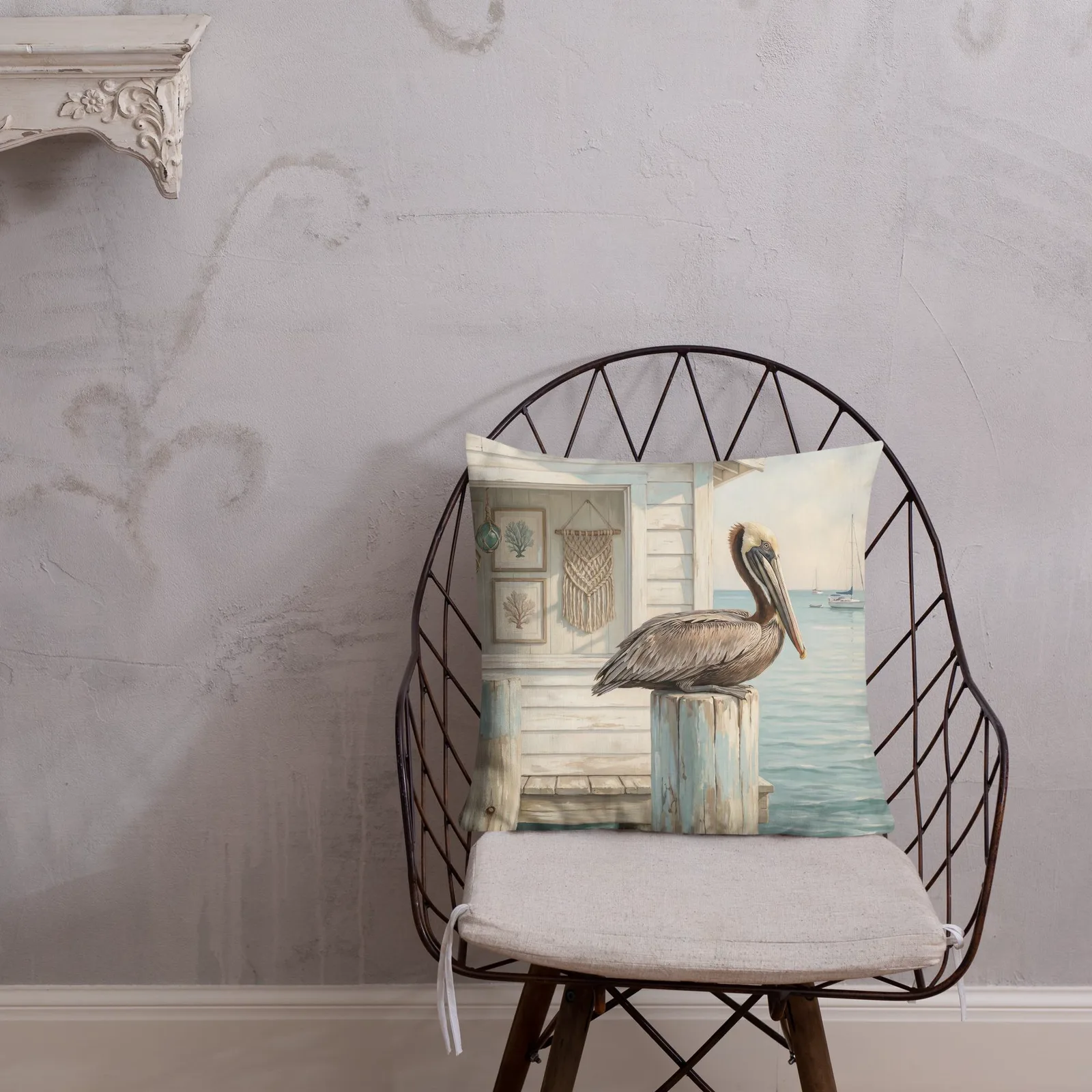 Pastel Pelican Throw Pillow: Coastal Beach House Decor Cushion, photo 2