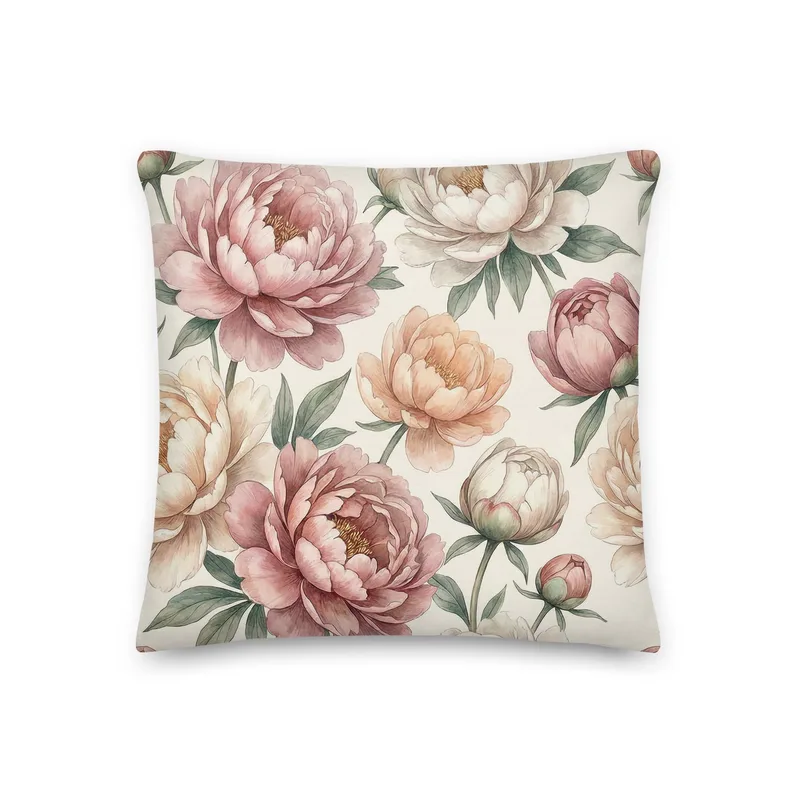 Pastel Peony Throw Pillow: Romantic Floral Decor
