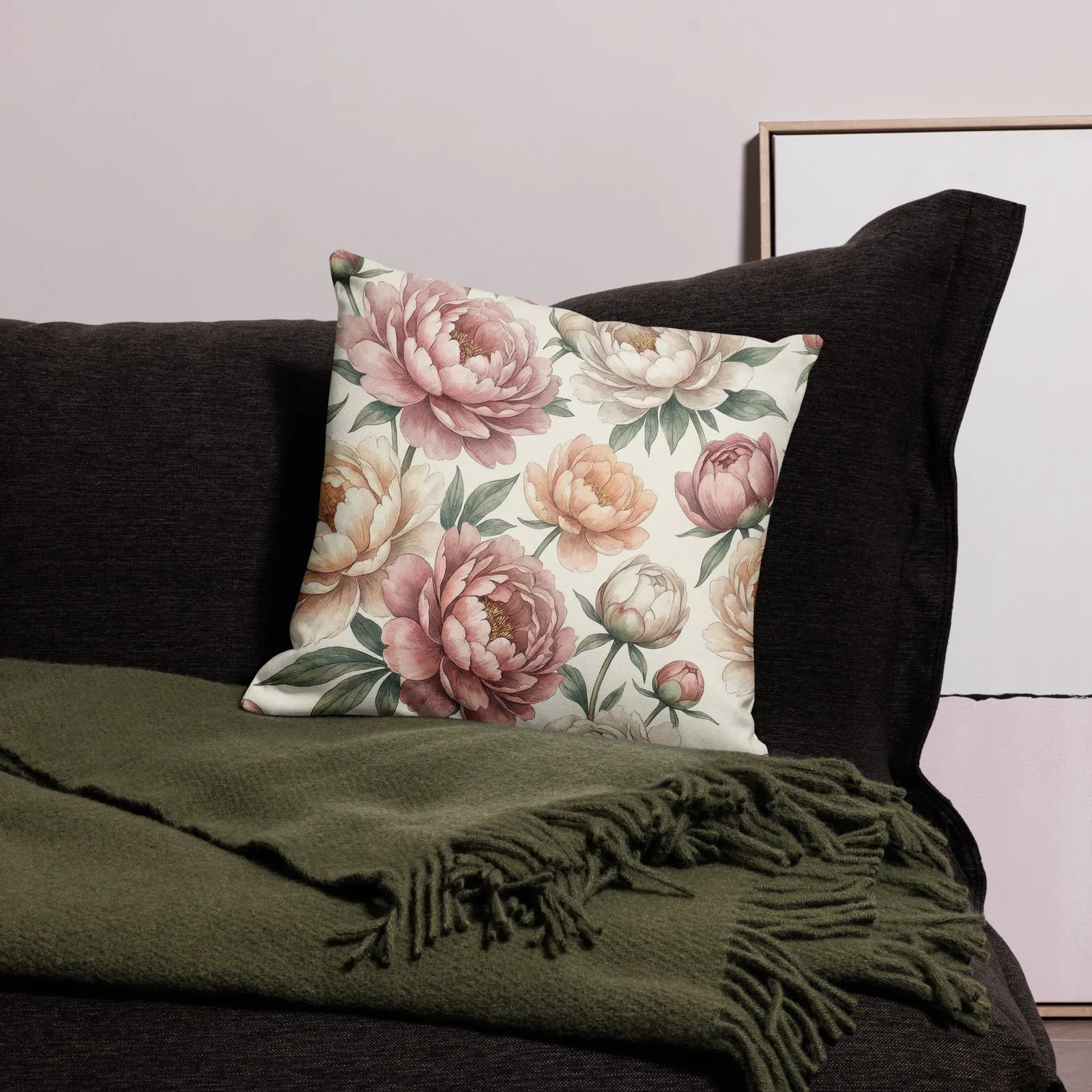 Pastel Peony Throw Pillow: Romantic Floral Decor, photo 5