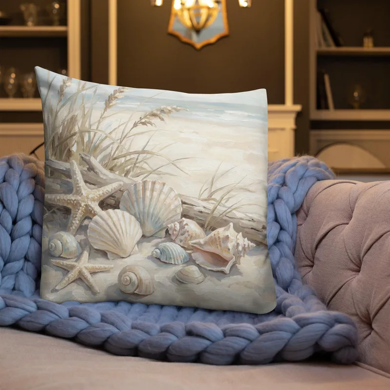Pastel Seashell Throw Pillow: Vintage Coastal Beach Decor Cushion