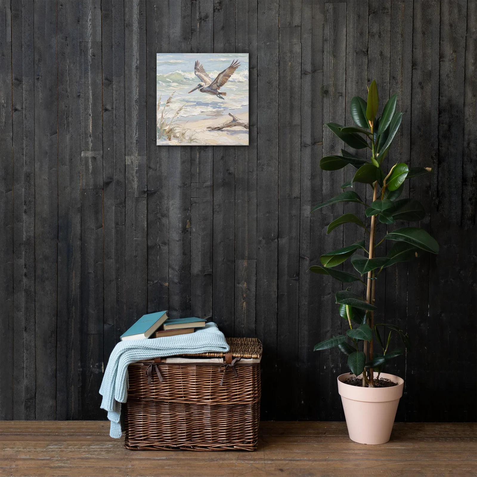 Pelican Thin Canvas: Coastal Bird Flying Over Beach Wall Art, photo 9