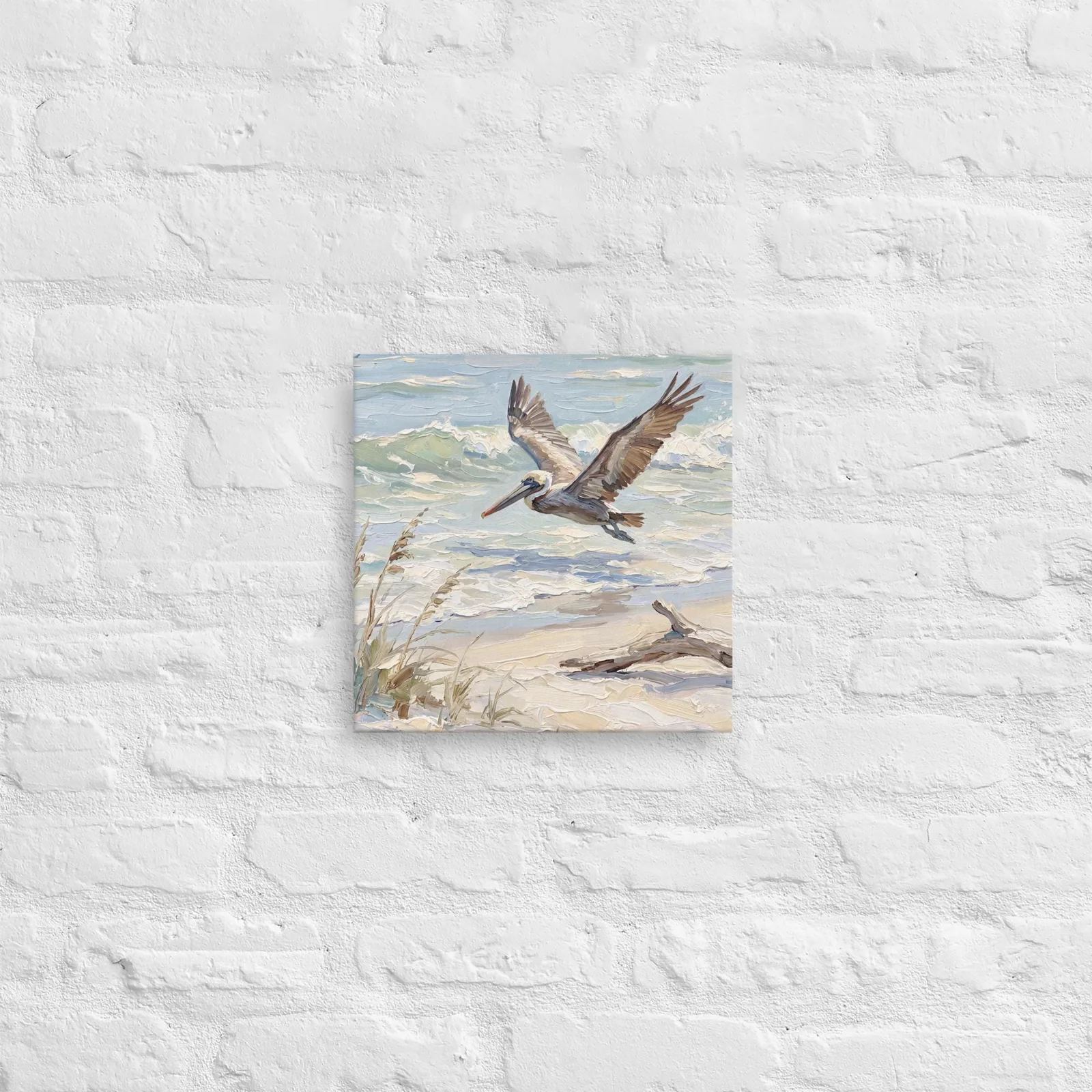 Pelican Thin Canvas: Coastal Bird Flying Over Beach Wall Art, photo 2
