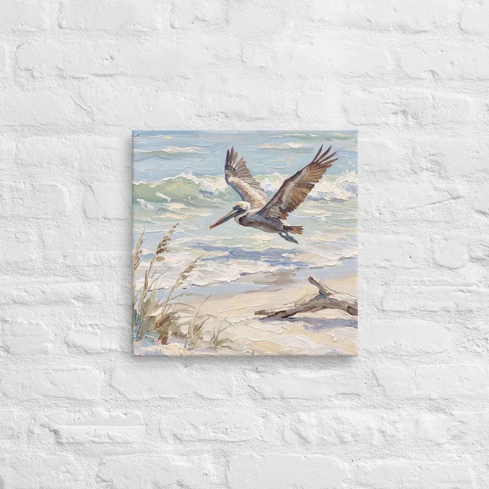 Pelican Thin Canvas: Coastal Bird Flying Over Beach Wall Art, photo 3
