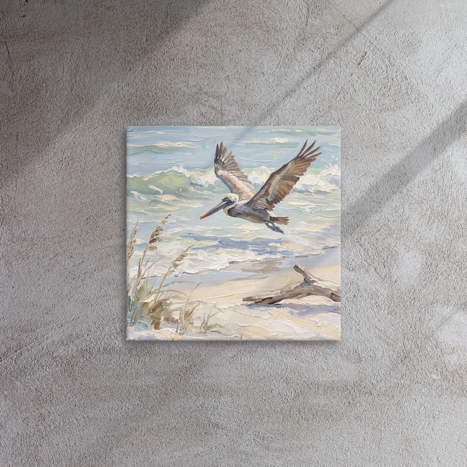 Pelican Thin Canvas: Coastal Bird Flying Over Beach Wall Art, photo 7