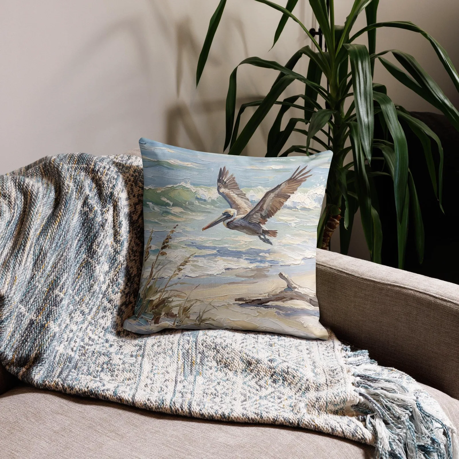 Pelican Throw Pillow: Coastal Bird Cushion, photo 4