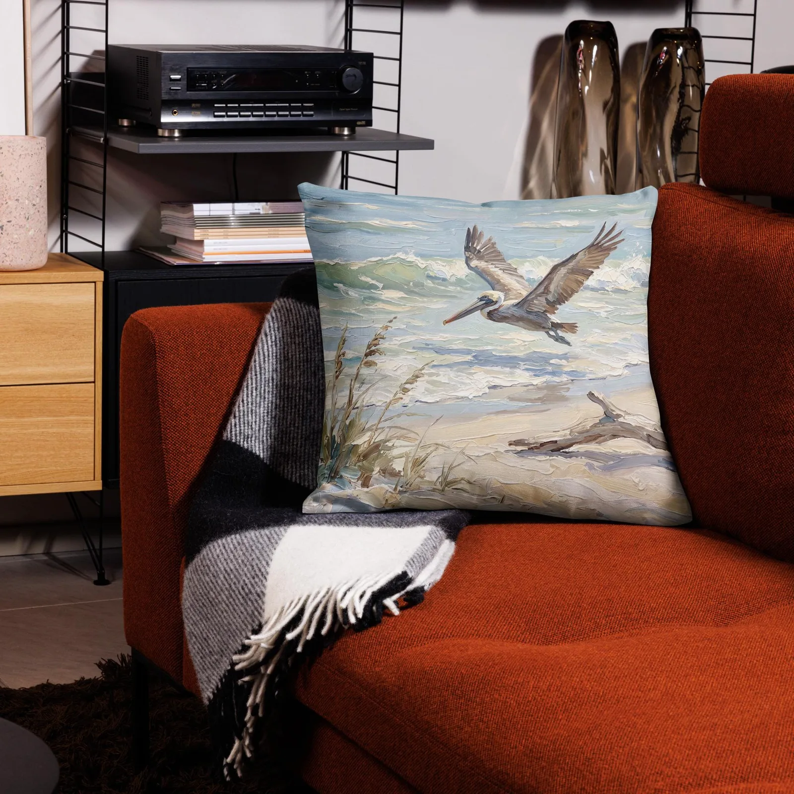 Pelican Throw Pillow: Coastal Bird Cushion, photo 7