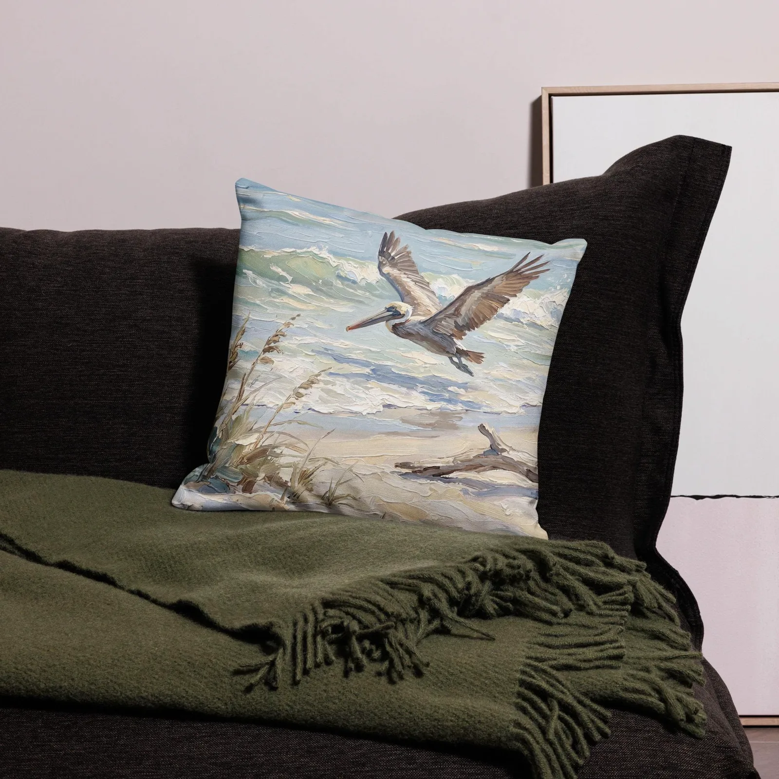 Pelican Throw Pillow: Coastal Bird Cushion, photo 2